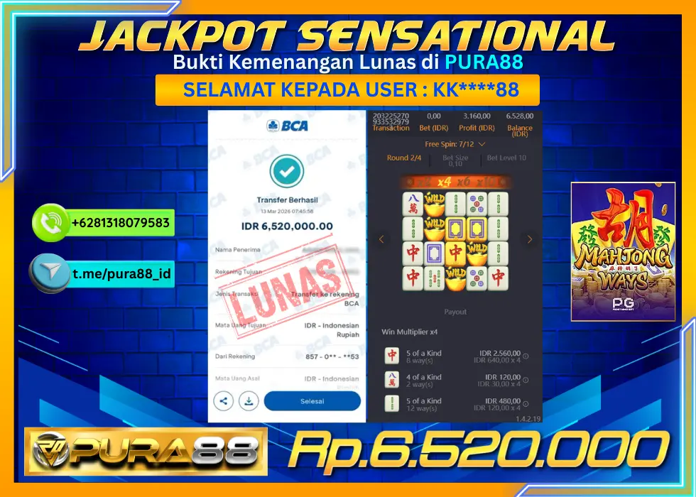 PURA88 JACKPOT MAHJONG WAYS Rp 6.520.000,- LUNAS